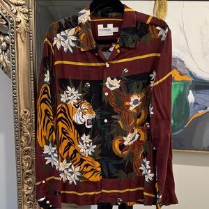 Topman Burgundy Shirt with Floral Accents